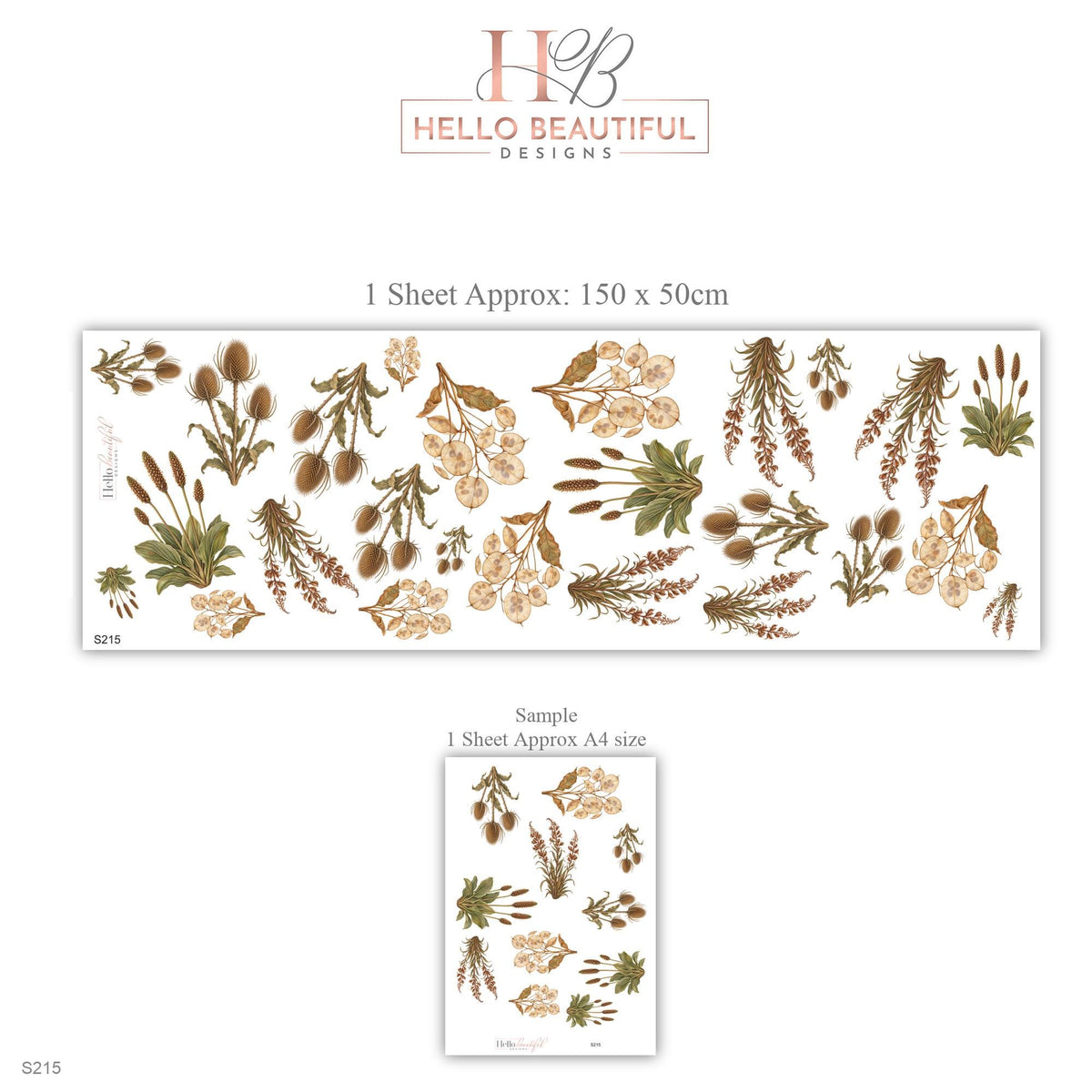 Dried Flower Wall Stickers, Boho Botanical Decor, Thistle Honesty Wall Decals, Living Room Nursery Brown Sage Neutral Peel and Stick Art