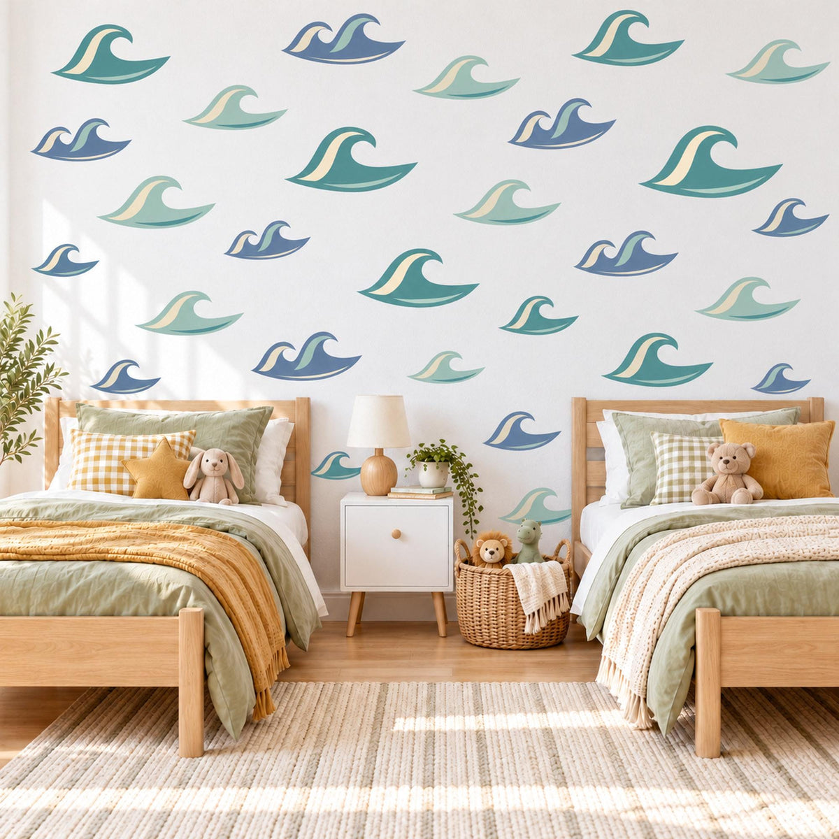 Wave Wall Stickers, Ocean Wave Nursery Decor, Surf Wave Wall Decals, Boys Kids Room Teal Blue Aqua Coastal Peel and Stick Wall Art