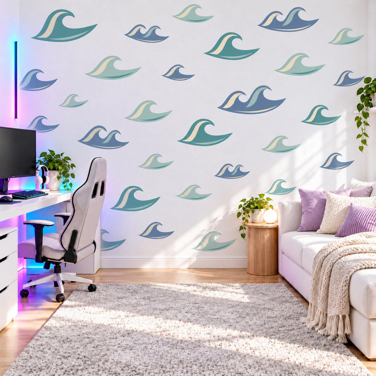 Wave Wall Stickers, Ocean Wave Nursery Decor, Surf Wave Wall Decals, Boys Kids Room Teal Blue Aqua Coastal Peel and Stick Wall Art