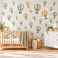 Hot Air Balloon Wall Stickers, Pastel Balloon Nursery Decor, Vintage Balloon Wall Decals, Kids Room Blue Mustard Sage Peel and Stick Art