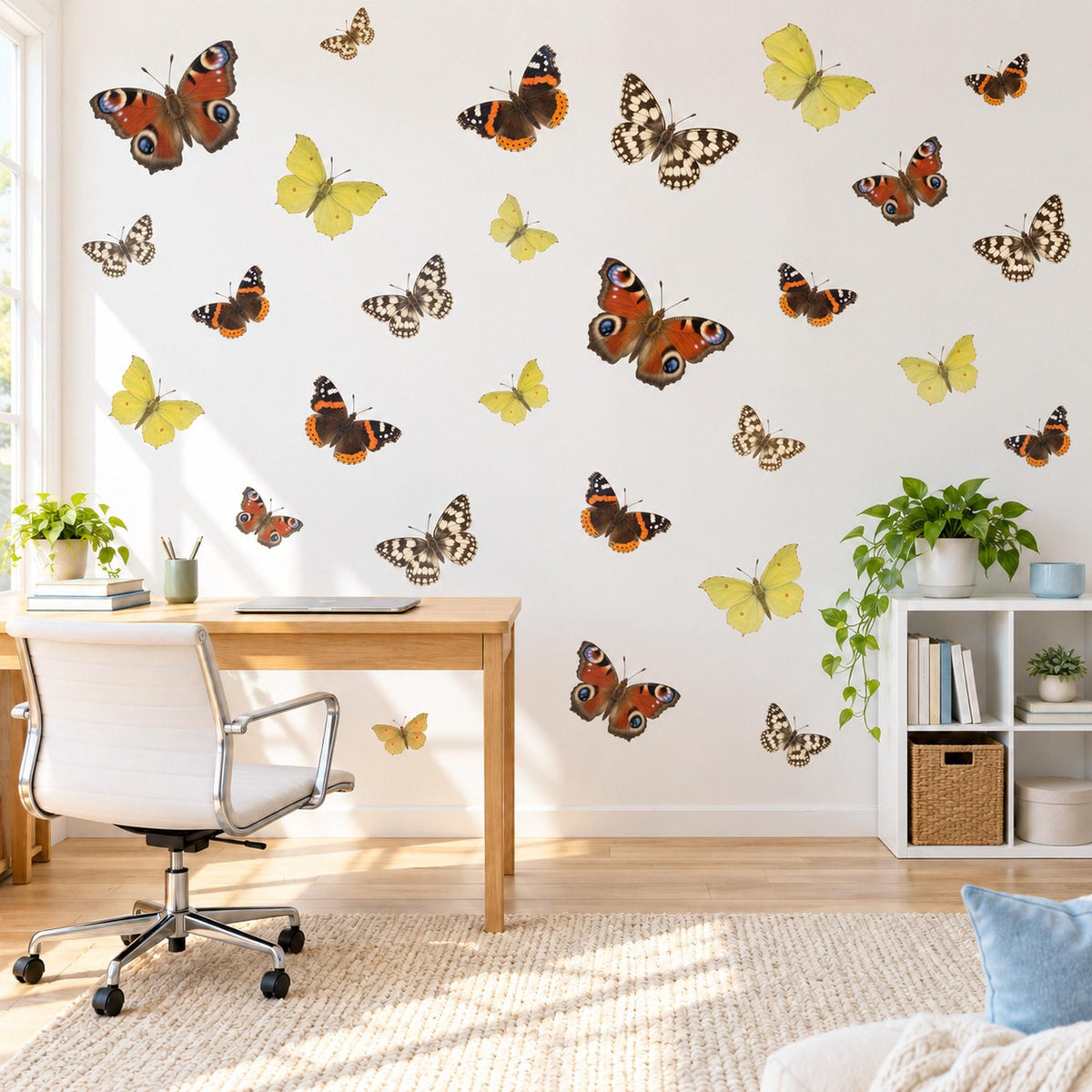 Butterfly Wall Stickers, British Butterfly Nursery Decor, Peacock Admiral Wall Decals, Girls Room Red Yellow Brown Peel and Stick Wall Art
