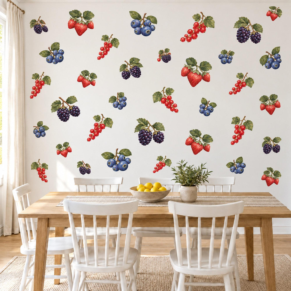 Berry Wall Stickers, Strawberry Blueberry Kitchen Decor, Fruit Wall Decals, Kids Room Nursery Red Blue Green Botanical Peel and Stick Art