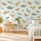 Dinosaur Wall Stickers, Teal Ochre Dino Boys Room Decor, Pterodactyl Wall Decals, Kids Bedroom Rust Green Jurassic Peel and Stick Wall Art