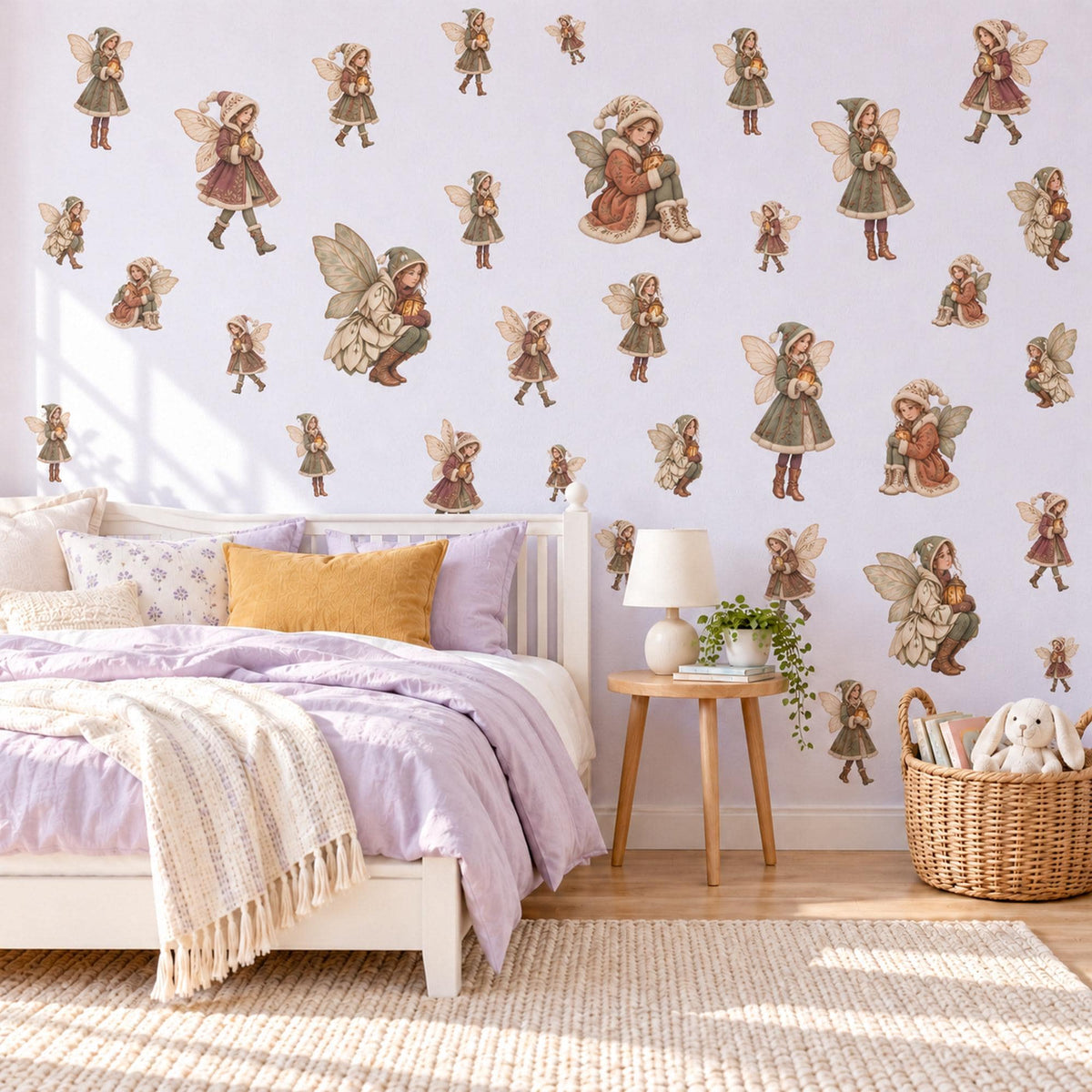 Fairy Wall Stickers, Winter Woodland Fairy Nursery Decor, Vintage Fairy Wall Decals, Girls Room Burgundy Olive Cream Peel and Stick Wall Art