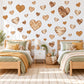 Heart Wall Stickers, Wood Grain Heart Decor, Boho Neutral Heart Wall Decals, Nursery Kids Room Caramel Brown Cream Peel and Stick Wall Art