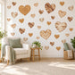 Heart Wall Stickers, Wood Grain Heart Decor, Boho Neutral Heart Wall Decals, Nursery Kids Room Caramel Brown Cream Peel and Stick Wall Art