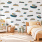 Boat Wall Stickers, Tugboat Ferry Boys Room Decor, Nautical Ship Wall Decals, Kids Bedroom Teal Mustard Rust Harbour Peel and Stick Art