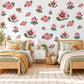Flower Wall Stickers, Camellia Hellebore Floral Decor, Winter Bloom Wall Decals, Girls Nursery Rose Pink Cream Green Peel and Stick Wall Art