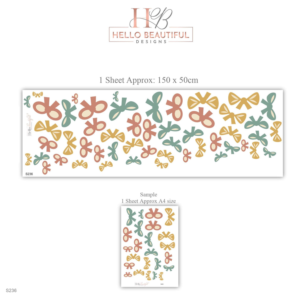 Bow Wall Stickers, Terracotta Sage Mustard Nursery Decor, Boho Ribbon Bow Wall Decals, Girls Bedroom Coquette Peel and Stick Wall Art