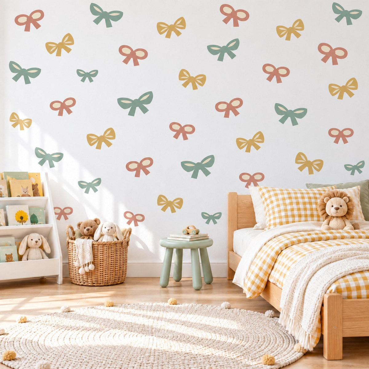 Bow Wall Stickers, Terracotta Sage Mustard Nursery Decor, Boho Ribbon Bow Wall Decals, Girls Bedroom Coquette Peel and Stick Wall Art
