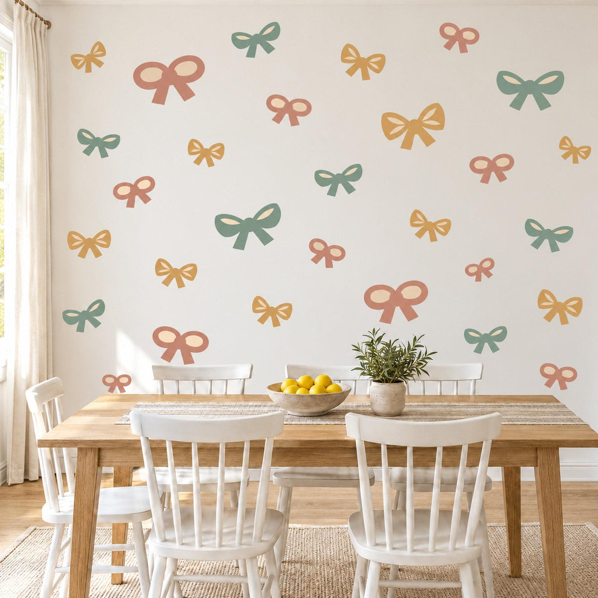 Bow Wall Stickers, Terracotta Sage Mustard Nursery Decor, Boho Ribbon Bow Wall Decals, Girls Bedroom Coquette Peel and Stick Wall Art