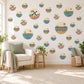 Windmill Wall Stickers, Teal Terracotta Mustard Landscape Decor, Countryside Circle Wall Decals, Boho Kids Room Peel and Stick Wall Art