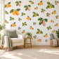 Citrus Wall Stickers, Orange Guava Fruit Decor, Botanical Kitchen Wall Decals, Orange Blossom Green Leaf Nursery Peel and Stick Wall Art