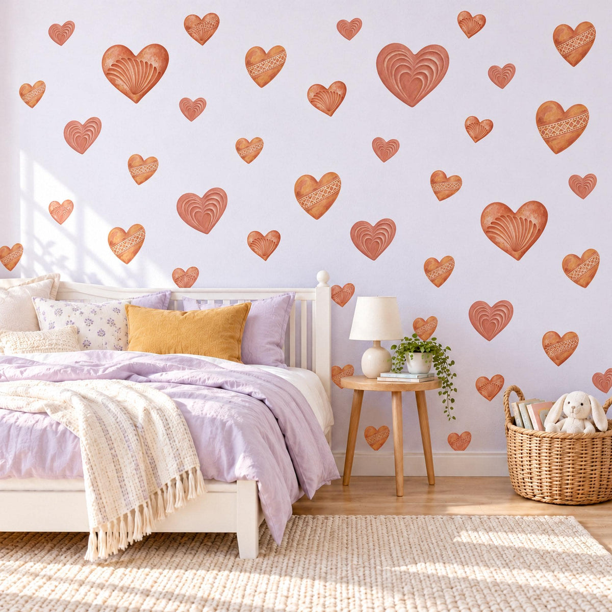 Heart Wall Stickers, Terracotta Clay Heart Decor, Boho Rust Heart Wall Decals, Girls Nursery Bedroom Earthy Peel and Stick Wall Art