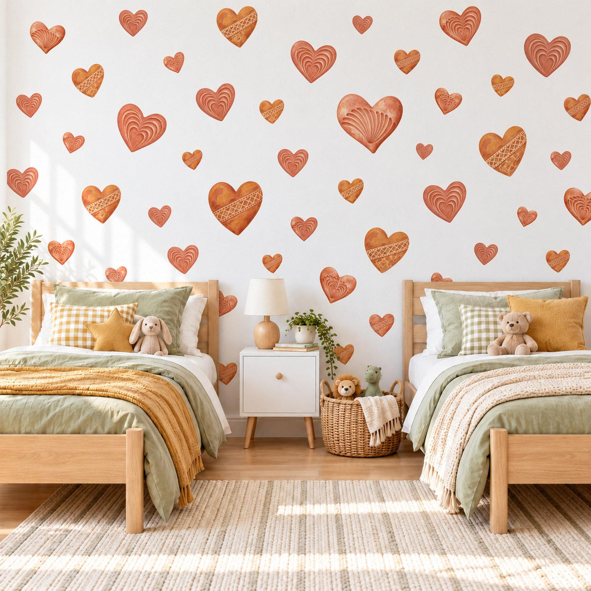 Heart Wall Stickers, Terracotta Clay Heart Decor, Boho Rust Heart Wall Decals, Girls Nursery Bedroom Earthy Peel and Stick Wall Art