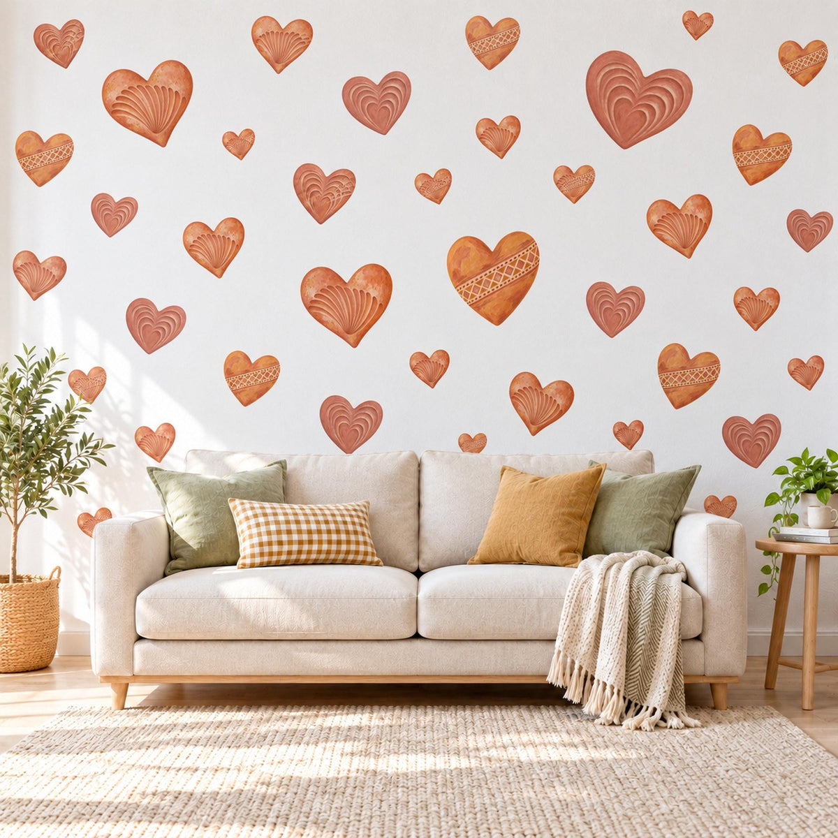 Heart Wall Stickers, Terracotta Clay Heart Decor, Boho Rust Heart Wall Decals, Girls Nursery Bedroom Earthy Peel and Stick Wall Art