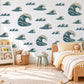 Wave Wall Stickers, Navy Cream Ocean Wave Decor, Japanese Style Great Wave Wall Decals, Boys Nautical Kids Room Peel and Stick Wall Art