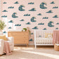 Wave Wall Stickers, Navy Cream Ocean Wave Decor, Japanese Style Great Wave Wall Decals, Boys Nautical Kids Room Peel and Stick Wall Art