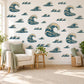 Wave Wall Stickers, Navy Cream Ocean Wave Decor, Japanese Style Great Wave Wall Decals, Boys Nautical Kids Room Peel and Stick Wall Art