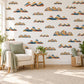 Rainbow Hills Wall Stickers, Rust Navy Mustard Boho Decor, Retro Sunset Mountain Wall Decals, Kids Room Nursery Peel and Stick Wall Art