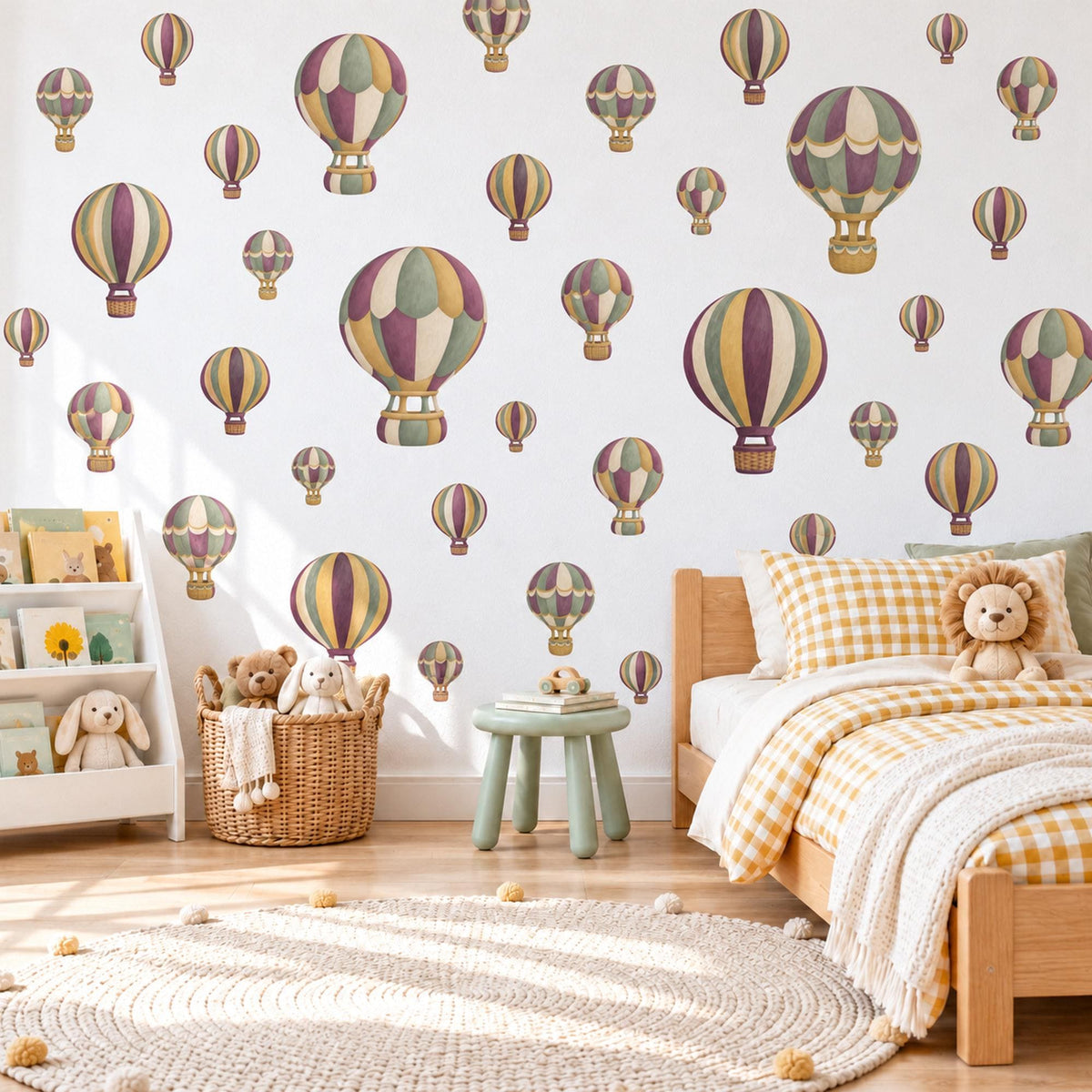 Hot Air Balloon Wall Stickers, Plum Sage Mustard Nursery Decor, Vintage Balloon Wall Decals, Travel Kids Room Peel and Stick Wall Art