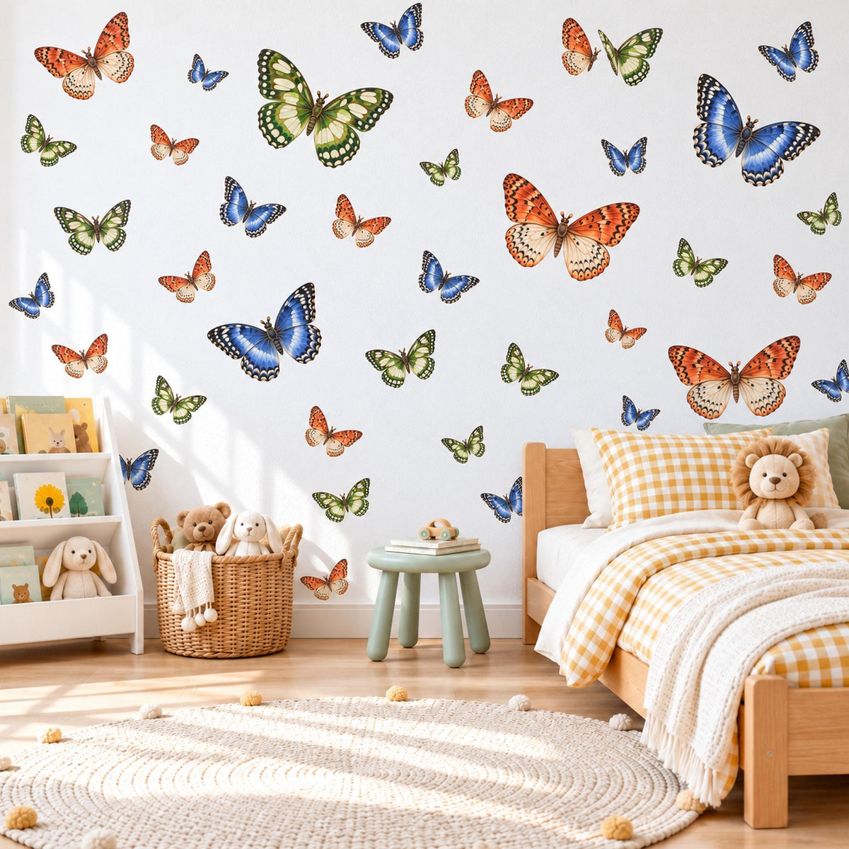 Butterfly Wall Stickers, Green Blue Orange Butterfly Decor, Tropical Butterfly Wall Decals, Girls Kids Room Nursery Peel and Stick Wall Art
