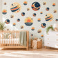 Moon Wall Stickers, Navy Orange Celestial Nursery Decor, Crescent Moon Comet Wall Decals, Space Kids Room Circle Peel and Stick Wall Art