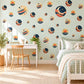 Moon Wall Stickers, Navy Orange Celestial Nursery Decor, Crescent Moon Comet Wall Decals, Space Kids Room Circle Peel and Stick Wall Art