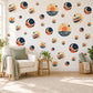 Moon Wall Stickers, Navy Orange Celestial Nursery Decor, Crescent Moon Comet Wall Decals, Space Kids Room Circle Peel and Stick Wall Art