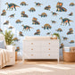 Dinosaur Wall Stickers, Navy Orange Triceratops Decor, Bold Graphic Dino Wall Decals, Boys Kids Room Nursery Peel and Stick Wall Art