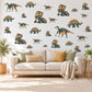 Dinosaur Wall Stickers, Navy Orange Triceratops Decor, Bold Graphic Dino Wall Decals, Boys Kids Room Nursery Peel and Stick Wall Art