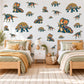 Dinosaur Wall Stickers, Navy Orange Triceratops Decor, Bold Graphic Dino Wall Decals, Boys Kids Room Nursery Peel and Stick Wall Art