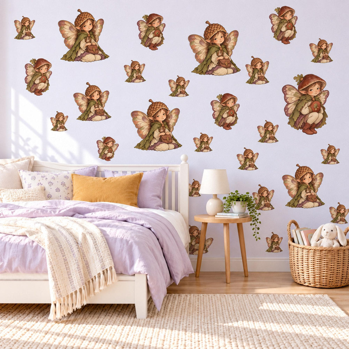 Fairy Wall Stickers, Acorn Woodland Fairy Nursery Decor, Vintage Forest Pixie Wall Decals, Girls Kids Room Autumn Peel and Stick Wall Art