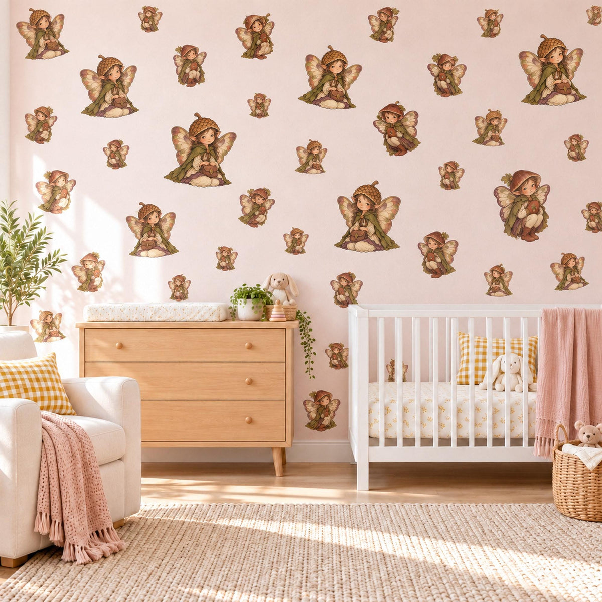 Fairy Wall Stickers, Acorn Woodland Fairy Nursery Decor, Vintage Forest Pixie Wall Decals, Girls Kids Room Autumn Peel and Stick Wall Art