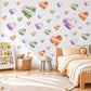 Heart Wall Stickers, Crystal Agate Amethyst Heart Decor, Watercolour Gemstone Wall Decals, Girls Room Green Purple Peel and Stick Wall Art
