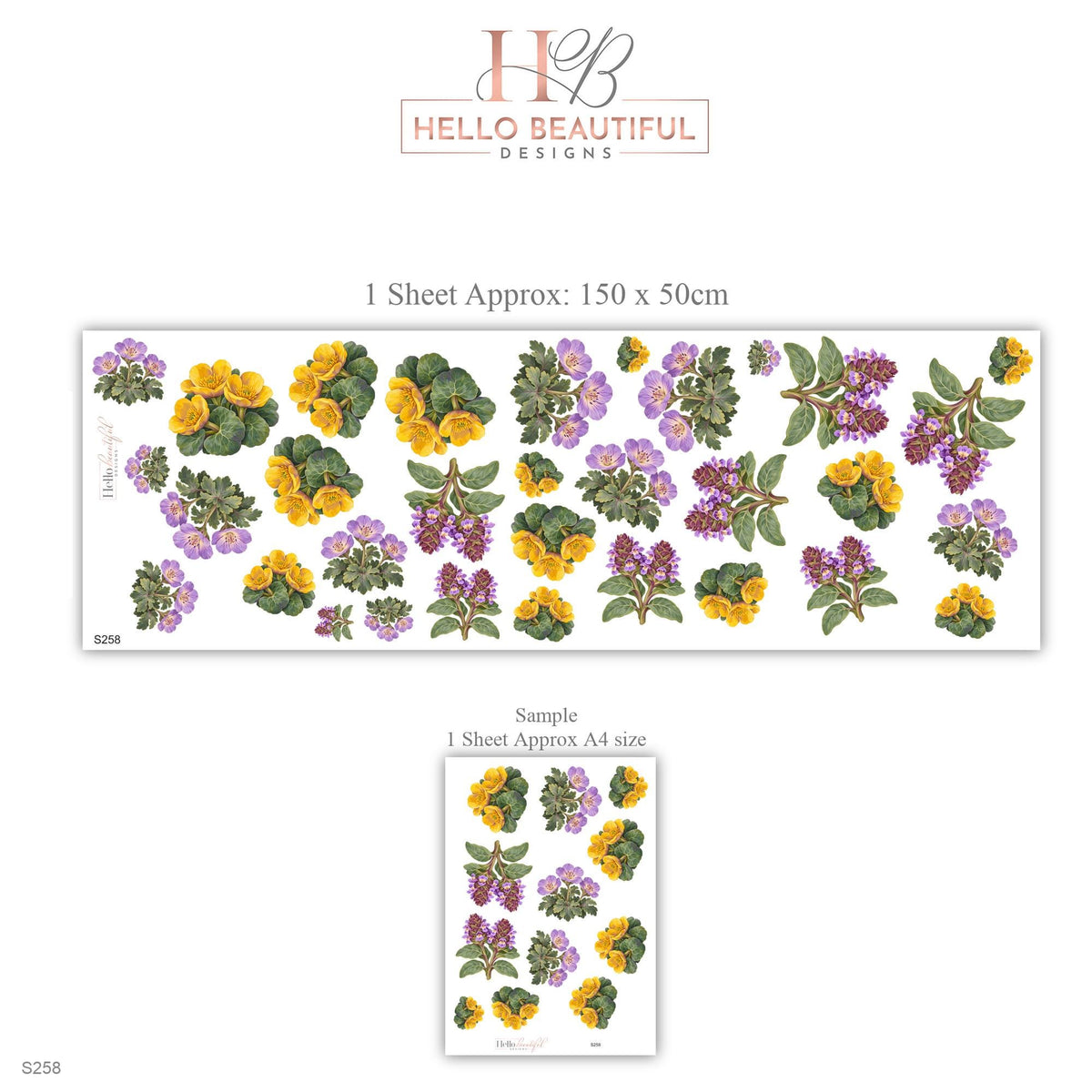 Wildflower Wall Stickers, Yellow Purple Meadow Flower Decor, Marigold Geranium Wall Decals, Nursery Kitchen Peel and Stick Wall Art
