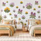 Wildflower Wall Stickers, Yellow Purple Meadow Flower Decor, Marigold Geranium Wall Decals, Nursery Kitchen Peel and Stick Wall Art