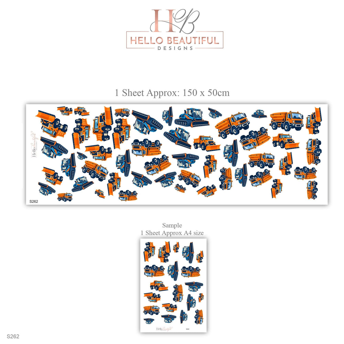 Snow Plough Wall Stickers, Orange Navy Truck Vehicle Decor, Winter Construction Wall Decals, Boys Kids Room Peel and Stick Wall Art