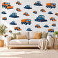 Snow Plough Wall Stickers, Orange Navy Truck Vehicle Decor, Winter Construction Wall Decals, Boys Kids Room Peel and Stick Wall Art