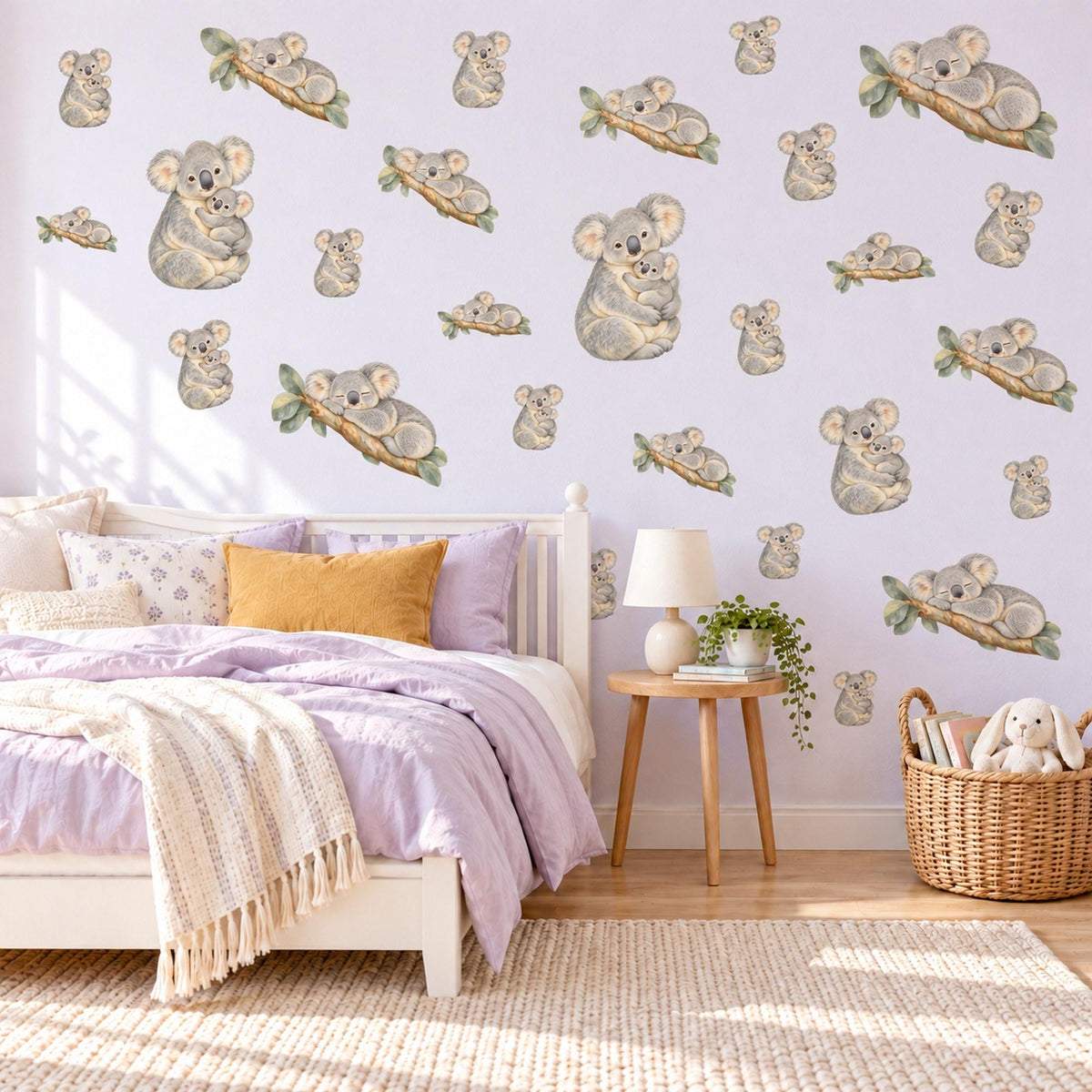 Koala Wall Stickers, Mum and Baby Koala Nursery Decor, Australian Animal Wall Decals, Grey Neutral Kids Room Peel and Stick Wall Art