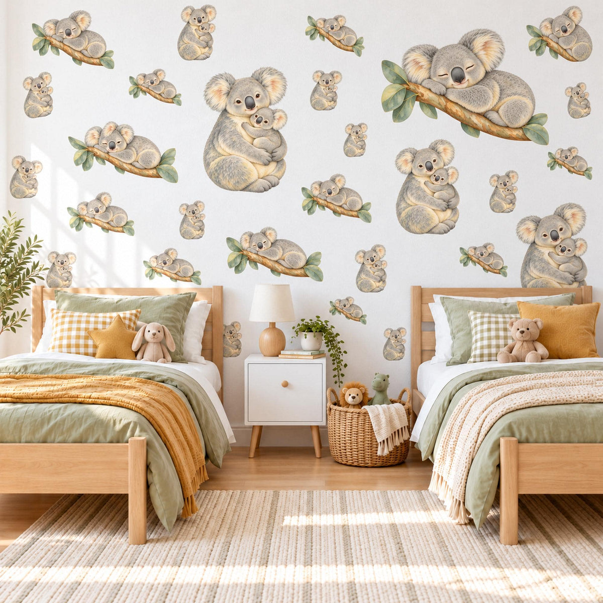 Koala Wall Stickers, Mum and Baby Koala Nursery Decor, Australian Animal Wall Decals, Grey Neutral Kids Room Peel and Stick Wall Art