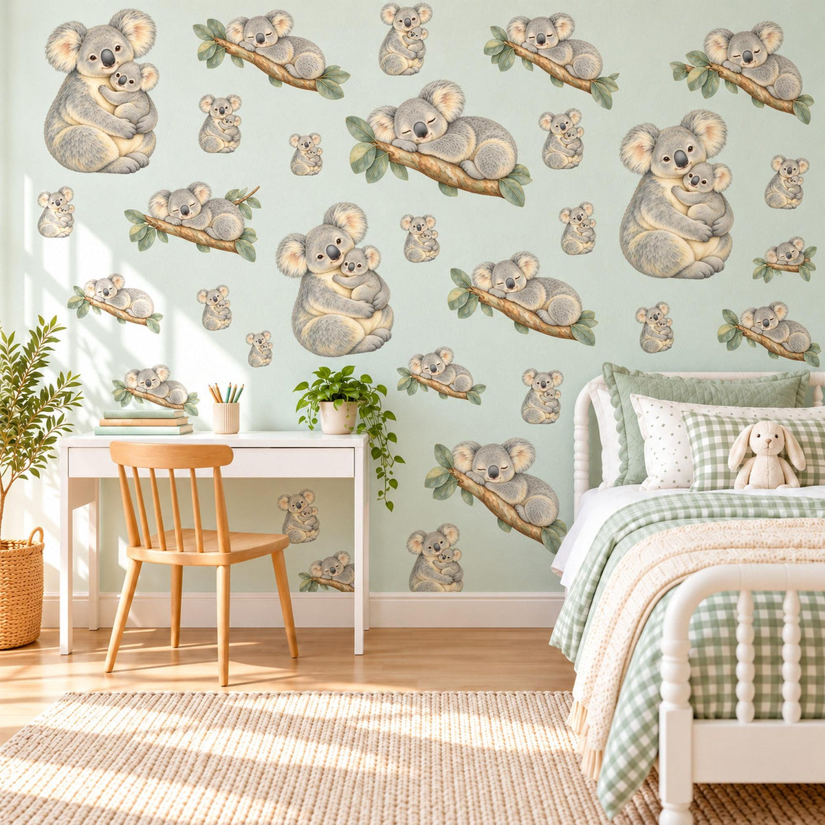 Koala Wall Stickers, Mum and Baby Koala Nursery Decor, Australian Animal Wall Decals, Grey Neutral Kids Room Peel and Stick Wall Art