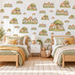 Cottage Wall Stickers, Storybook Village Nursery Decor, Little Houses and Trees Wall Decals, Sage Terracotta Kids Room Peel and Stick Art