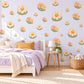 Daisy Wall Stickers, Peach Cream Flower Nursery Decor, Retro Daisy Wall Decals, Sage Green Girls Kids Room Peel and Stick Wall Art