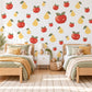 Apple Pear Wall Stickers, Cute Fruit Nursery Decor, Smiling Apples and Pears Wall Decals, Red Yellow Kids Room Peel and Stick Wall Art