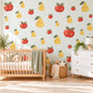 Apple Pear Wall Stickers, Cute Fruit Nursery Decor, Smiling Apples and Pears Wall Decals, Red Yellow Kids Room Peel and Stick Wall Art