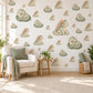 Dinosaur Wall Stickers, Sleepy Dino Nursery Decor, Cute Baby Dinosaur Wall Decals, Sage Green Peach Kids Room Peel and Stick Wall Art