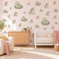 Dinosaur Wall Stickers, Sleepy Dino Nursery Decor, Cute Baby Dinosaur Wall Decals, Sage Green Peach Kids Room Peel and Stick Wall Art