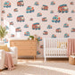 Fire Engine Wall Stickers, Rescue Vehicle Nursery Decor, Ambulance and Fire Truck Wall Decals, Red Teal Boys Room Peel and Stick Art