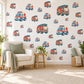 Fire Engine Wall Stickers, Rescue Vehicle Nursery Decor, Ambulance and Fire Truck Wall Decals, Red Teal Boys Room Peel and Stick Art